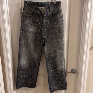 Blackicon Men's Distressed Black Studded Jeans